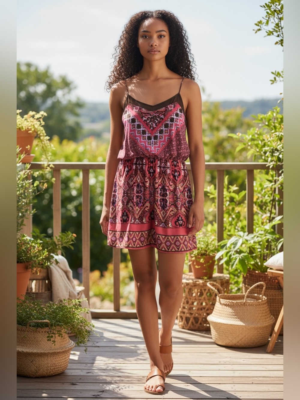 Express Magenta Printed Sleeveless Dress